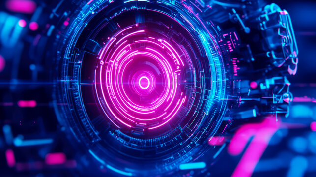 Futuristic portal with neon glow effect, background concept for science, digital artwork, presentations or high tech promotional