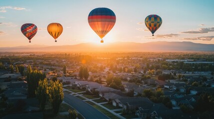 Hot Air Balloons Over City