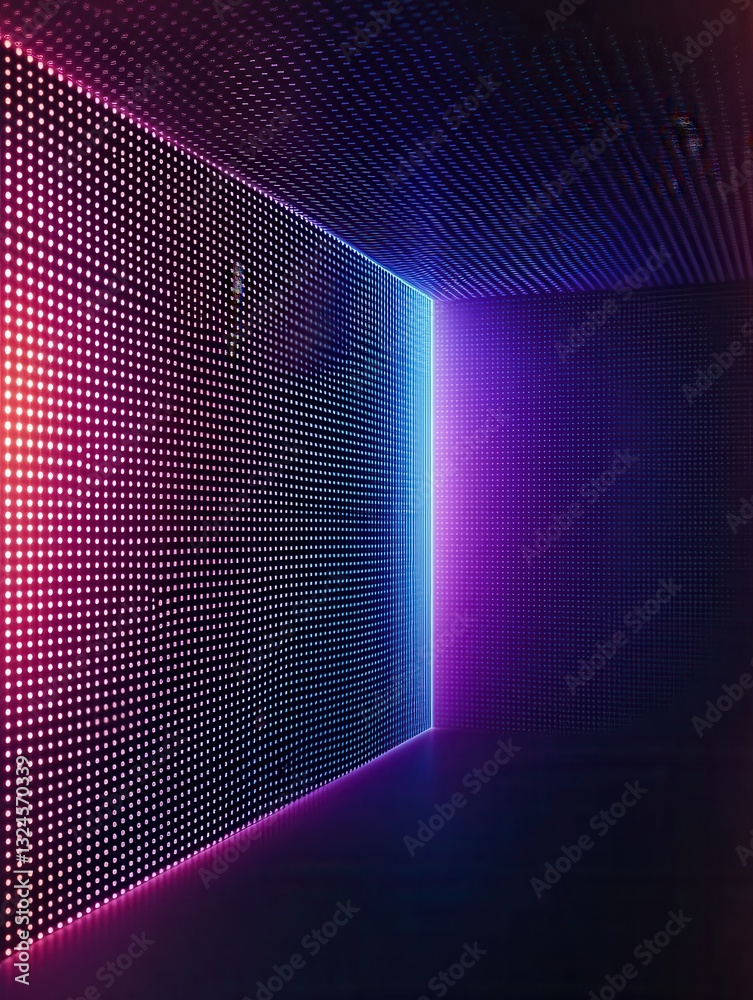 Poster glowing neon lines create an abstract digital pattern with a sleek modern design featuring blue and 