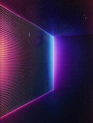 Glowing neon lines create an abstract digital pattern with a sleek modern design featuring blue and purple shades