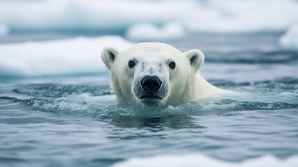 Fototapeta premium A polar bear swimming in cold Arctic waters. 