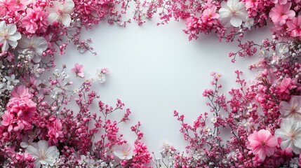 Pink and White Flowers Frame on White Background