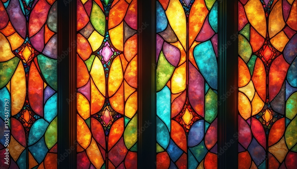Leinwandbilder seamless pattern background of colorful stained glass windows with vibrant color palette. mosaic geo