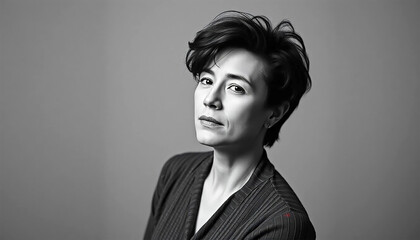 A Womans Pensive Gaze, A Portrait Of Quiet Strength And Understated Elegance In Monochrome Tones