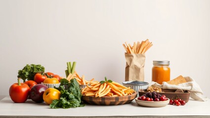 Healthy Eating Habits Fresh Vegetables, Fruits, and Snacks