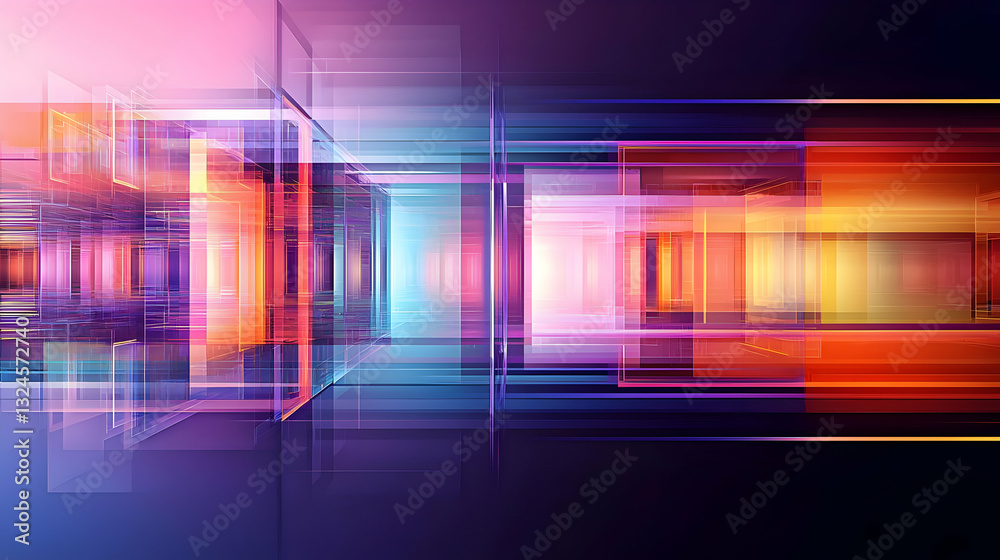 Fototapete vivid transparent geometric shapes with bright multicolored gradient overlay and abstract background