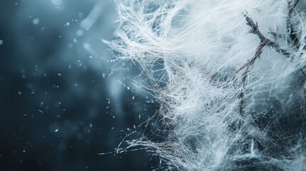 Naklejka premium Frozen plant fibers snowing, winter background, macro