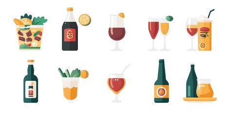 A Symphony of Sips: A collection of vibrant and stylized illustrations showcase an array of cocktails and beverages, perfect for celebrating and refreshment.