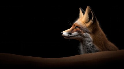 Obraz premium Dramatic Portrait of a Red Fox with Intense Gaze Against Black Backdrop