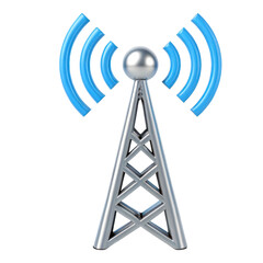 3D radio tower icon representing broadcasting and live streaming signals