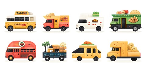 Culinary Caravan: A vibrant collection of food trucks, each a miniature world of culinary delight, stands ready to embark on a gastronomic journey. From tacos to sweet treats.