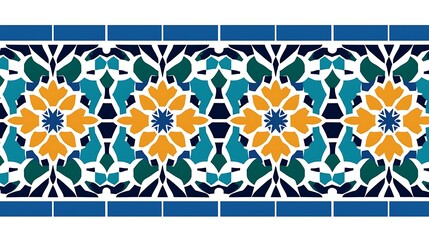 Floral pattern border design, with repeating tile motif, for decorative element, isolated