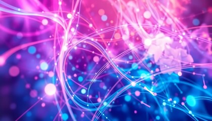 Abstract Pink and Blue Energy Lines and Glowing Particles