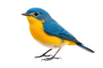 Obraz premium Colorful blue and yellow bird standing gracefully, cut out