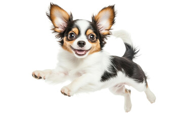 Fototapeta premium Happy Chihuahua jumping with excitement in the air, cut out