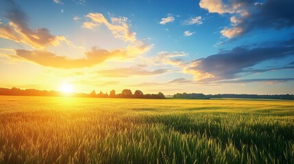 Fototapeta premium Golden Wheat Field Sunset Landscape