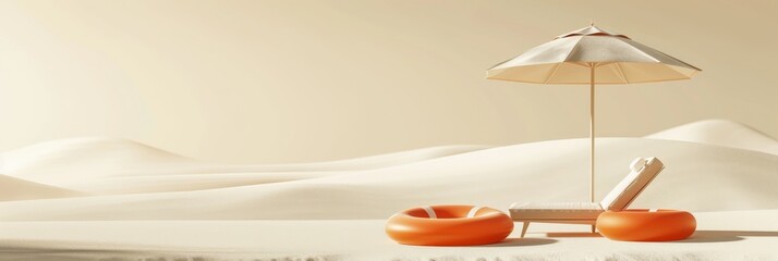 "Beach Vacation Essentials: Chair, Umbrella, and Swimming Ring"