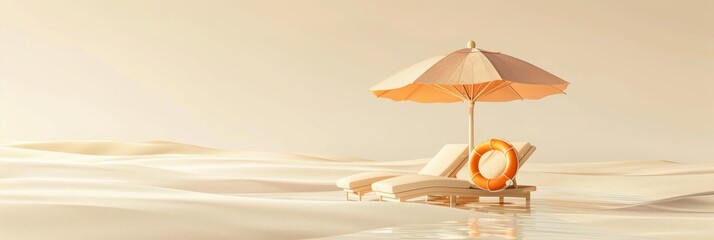 "Beach Vacation Essentials: Chair, Umbrella, and Swimming Ring"