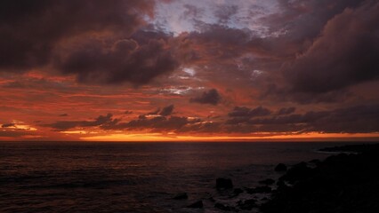 Fiery Sunset Over Valle Gran Rey’s Coastline, La Gomera, Canary Islands, Spain