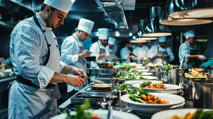 Chefs in action: fastpaced culinary artistry in a professional kitchen