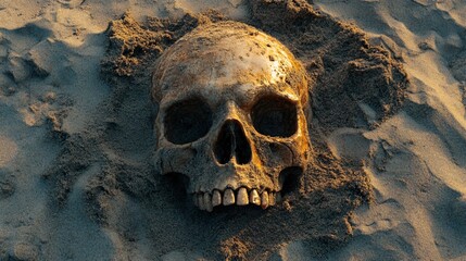 Professional View of Skull Embedded in Sand - Aspect Ratio 16:9 Version 6.1