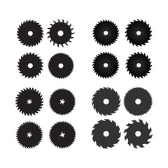 Circular saw blades, black and white illustration, industrial tools