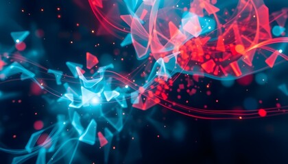 Abstract Energy Forms, Red Blue Swirl, Dynamic Motion, Glowing Particles