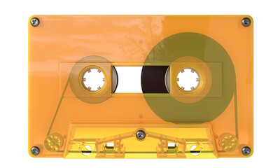 Transparent orange audio cassette tape isolated background 3d