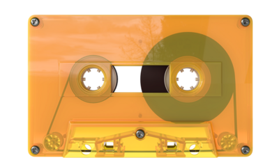 Transparent orange audio cassette tape isolated background 3d