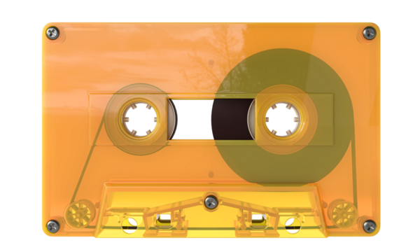 Transparent orange audio cassette tape isolated background 3d