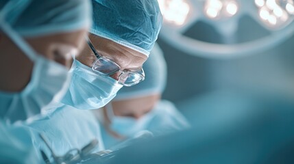 surgeon and assistant performing laparoscopic procedure captured with precise focus on instruments