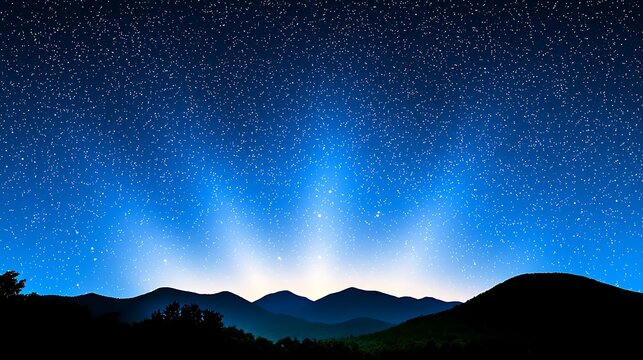 Night sky over mountain range with stars for web, blog background, astronomy, travel