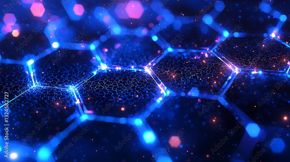 Poster glowing hexagon network abstract background