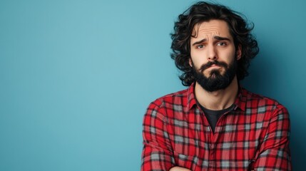 Obraz premium sad man with beard and curly hair