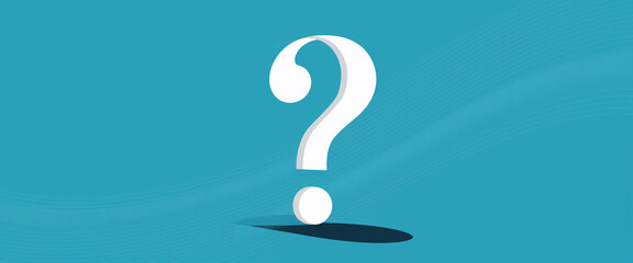 White large question mark on teal background with subtle wave pattern, symbolizing inquiry, uncertainty, or a need for information Free space for text or logo