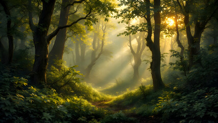 Naklejka premium sunrise in the forest