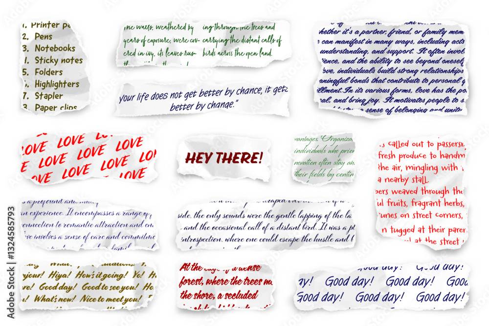 Canvas Prints ripped paper strips with handwritten text. realistic crumpled paper scraps with torn edges. shreds o