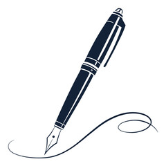 Elegant Fountain Pen with Ink Flowing in Curves - Classic Writing and Calligraphy Concept
