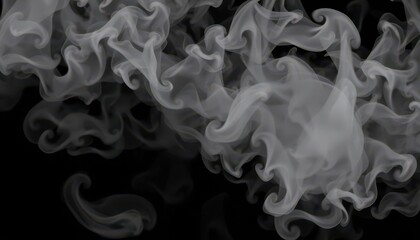 Obraz premium Thick, swirling gray smoke obscures background, isolated on black, vapor, abstract art