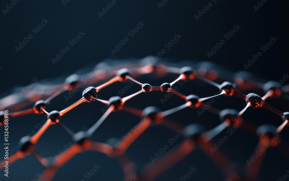 Poster abstract network structure: red lines and dark nodes on a dark background