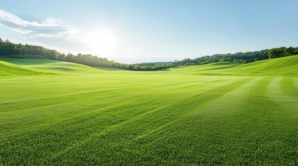 Obraz premium A detailed view of a vibrant green playing field nestled in a picturesque countryside setting with rolling hills and a serene natural ambiance that invites relaxation and outdoor recreation