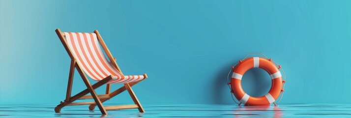 "Minimalist Summer Banner with Beach Chair and Swimming Ring"