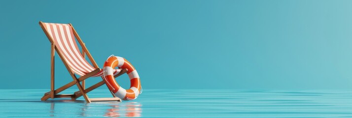 "Minimalist Summer Banner with Beach Chair and Swimming Ring"
