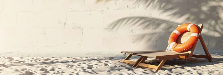 "Minimalist Summer Banner with Beach Chair and Swimming Ring"
