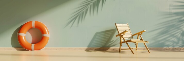 "Minimalist Summer Banner with Beach Chair and Swimming Ring"