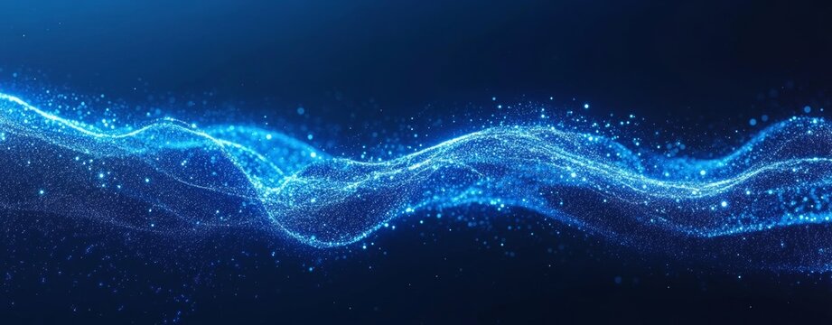 Abstract blue digital background with glowing elements.