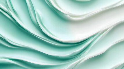 Obraz premium Paint and cream smear on a light green background, green and teal green liquid for cosmetic and paint background