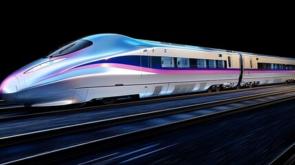 Highspeed Train Silver Purple Pink Night Dynamic Motion Technology Travel