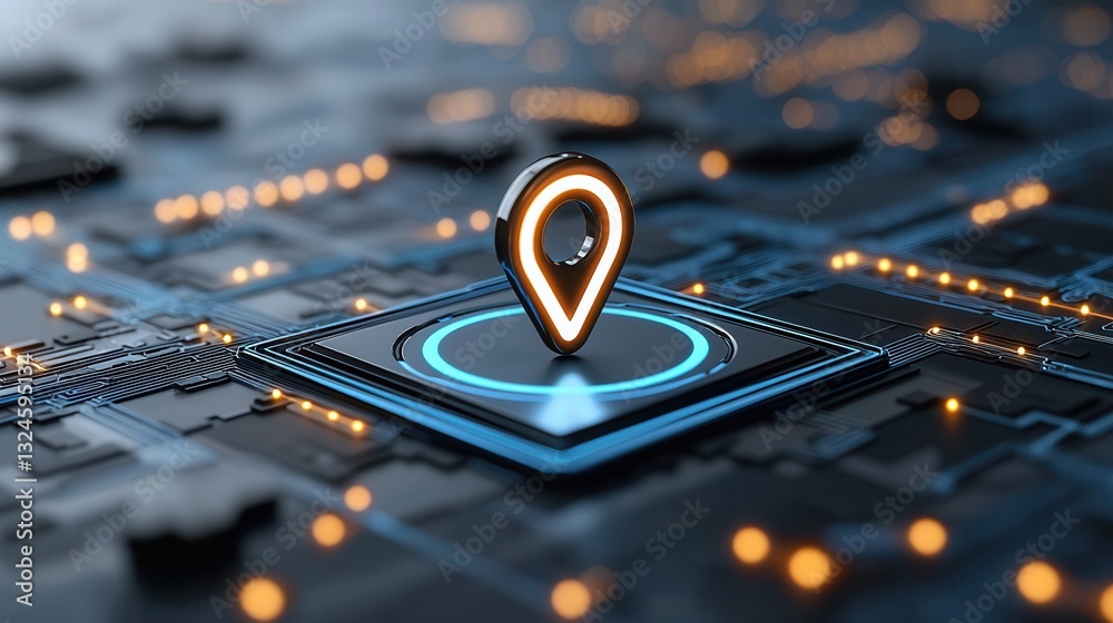 Poster a close up view of a futuristic and minimalist location pin icon showcasing the sleek and modern des