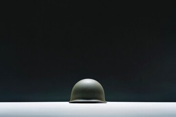 vintage soldier helmet sits solemnly on white surface symbolizing triumph and sacrifice of ve-day with ample copy space